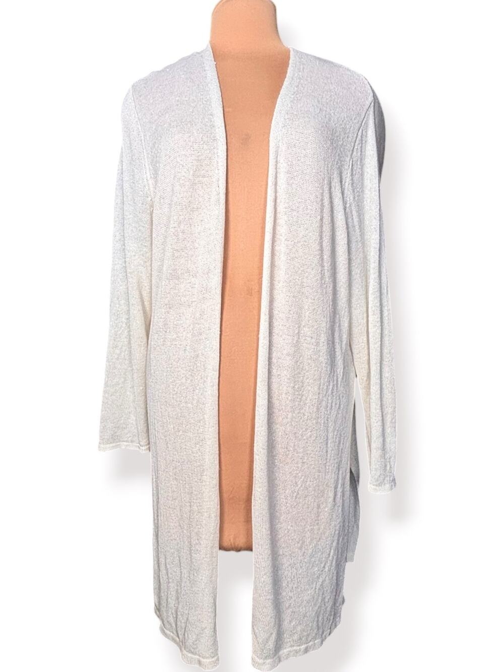 J Jillā Linen Blend Open Front Duster Cardigan Ivory Lightweight Coastal Beachy